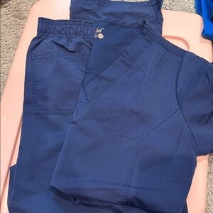 Navy small woman scrub top and bottom